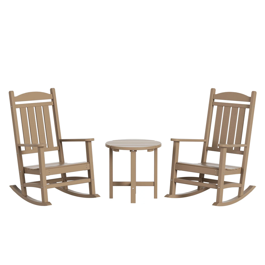 3 Piece All Weather Poly Lumber Outdoor Rocking Chairs Set with Side Table L34580