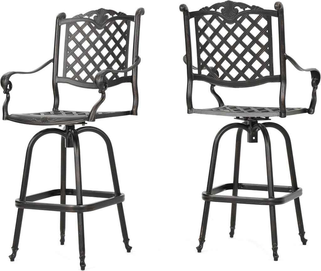 Cast Aluminum Bar Stools, 2-Pcs Set, Shiny Copper I96562