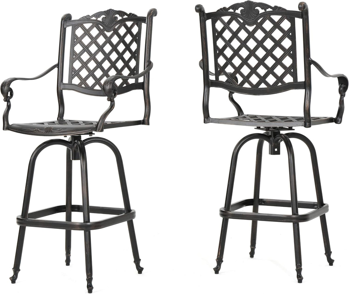 Cast Aluminum Bar Stools, 2-Pcs Set, Shiny Copper I96562