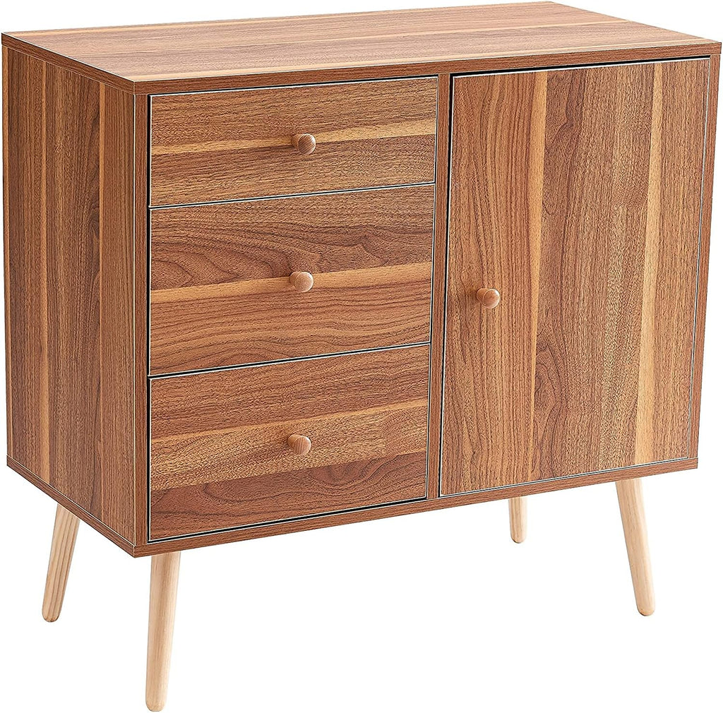 Wood Sideboard Cabinet with 3 Drawers, 32 Inch, Walnut J78354