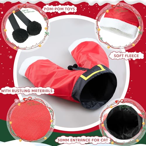 Christmas Cat Tunnel Tube with Balls, 3 Way Crinkle Paper Spring-Steel Frame G277843