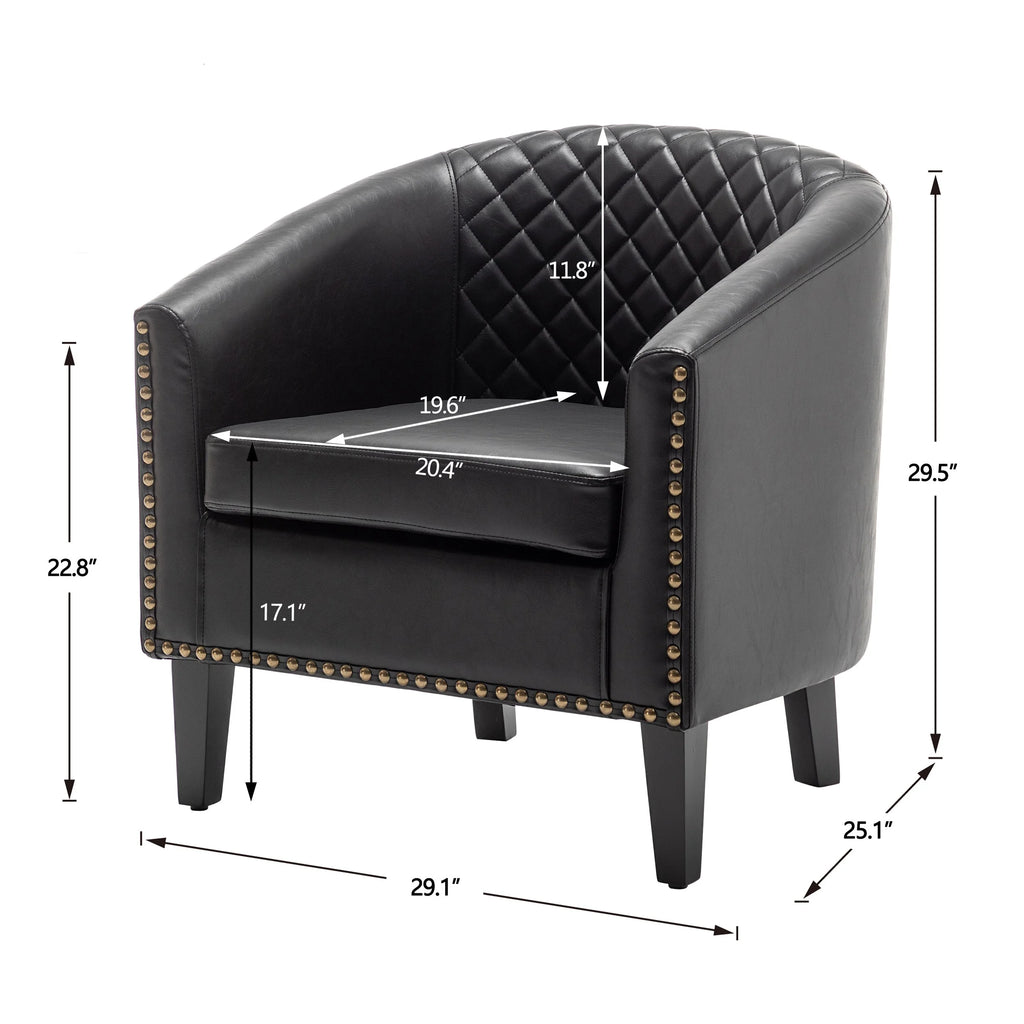 Mid Century Modern Tufted Faux Leather Barrel Armchair S973