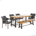 Acacia Wood Dining Set with Wicker Stacking Chairs U38407