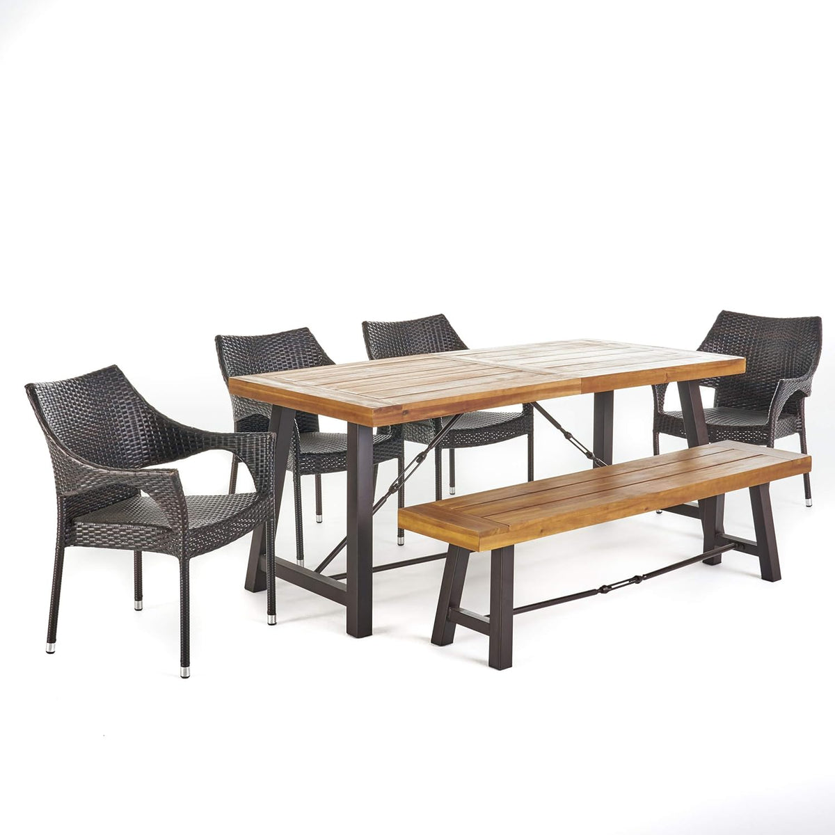Acacia Wood Dining Set with Wicker Stacking Chairs U38407