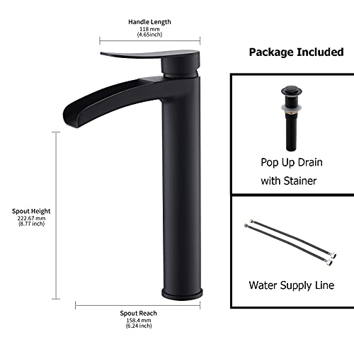 Brushed Gold Single Handle Waterfall Vessel Sink Faucet with Pop Up Drain R57478