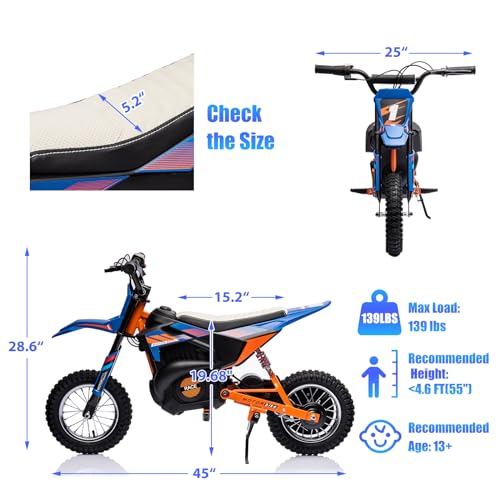 24V Electric Dirt Bike for Kids with Pneumatic Knobby Tires, Blue H111752