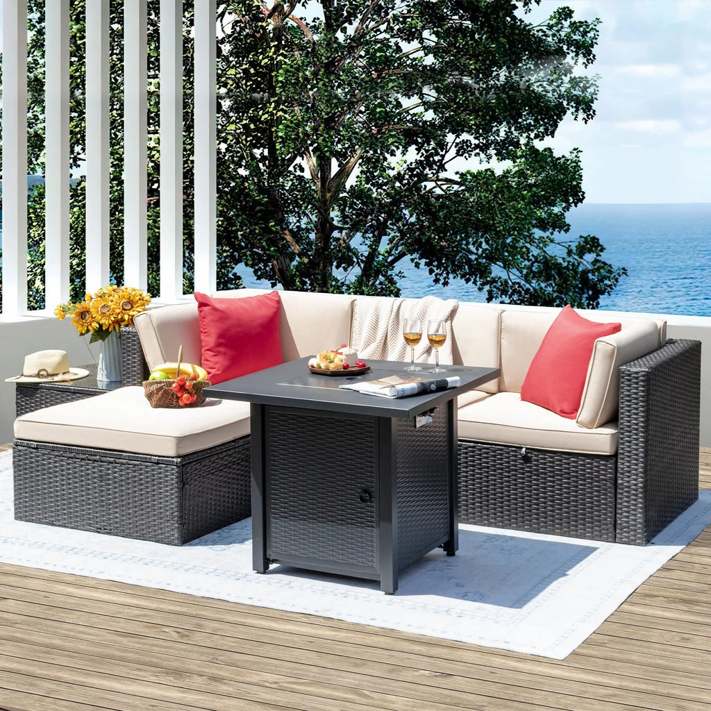 5 Pieces Beige Wicker Rattan Patio Sectional Sofa M668