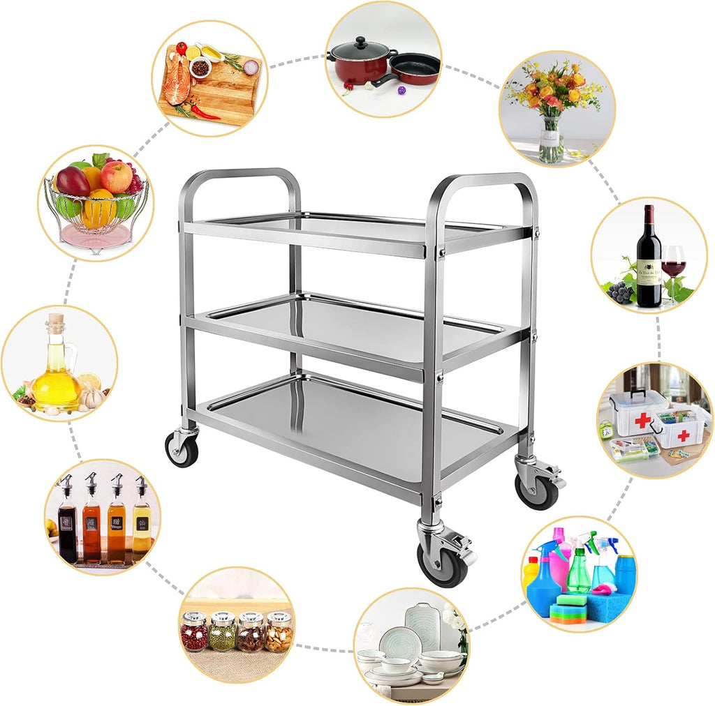 3 Tier Stainless Steel Utility Cart with Locking Wheels Y699060