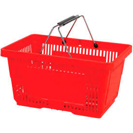Red Plastic Shopping Basket 28 LITER with Black Plastic Grips Wire Handle H4715