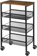 4 Tier Wood Rolling Kitchen Cart with Storage Organizer O7520