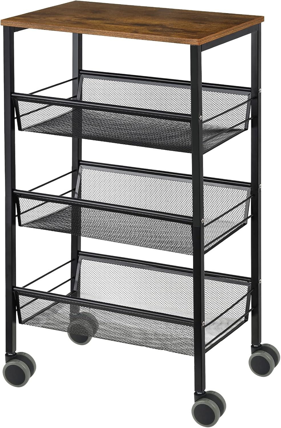 4 Tier Wood Rolling Kitchen Cart with Storage Organizer O7520