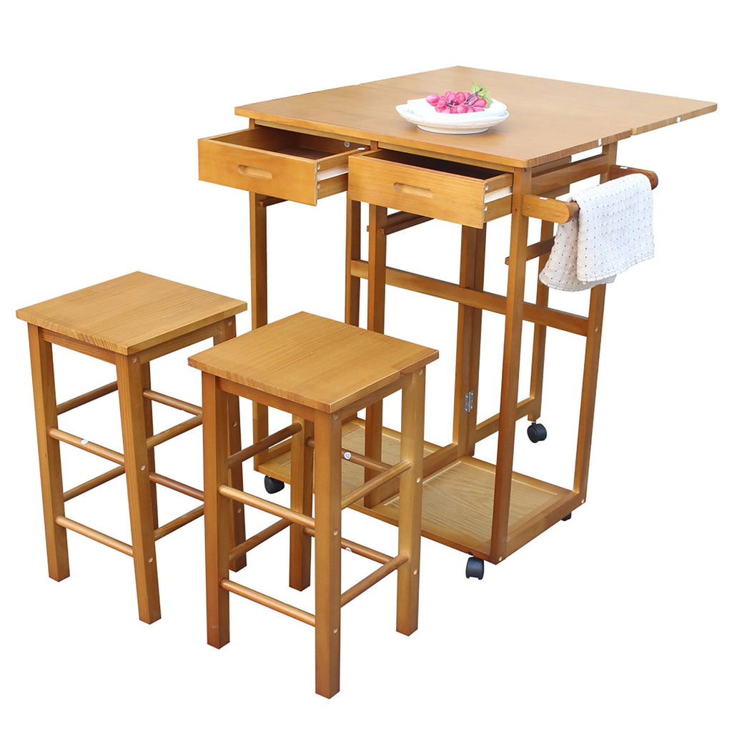 Folding Dining Cart Bar Table with 2 Stools L521319
