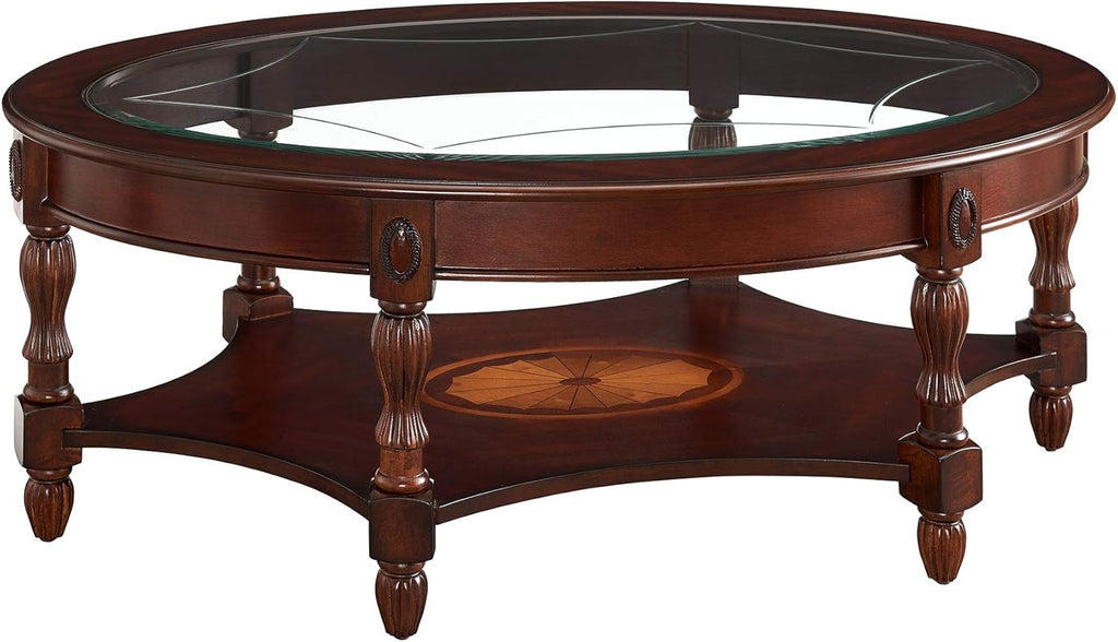 Solid Wood End Table with Tempered Glass E57896