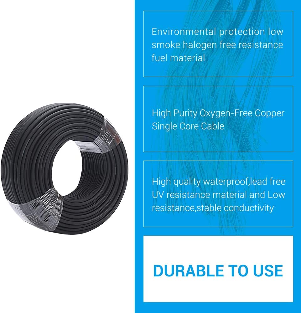 10AWG 6mm² Solar Panel Extension Cable Wire 100M Black Female U6263