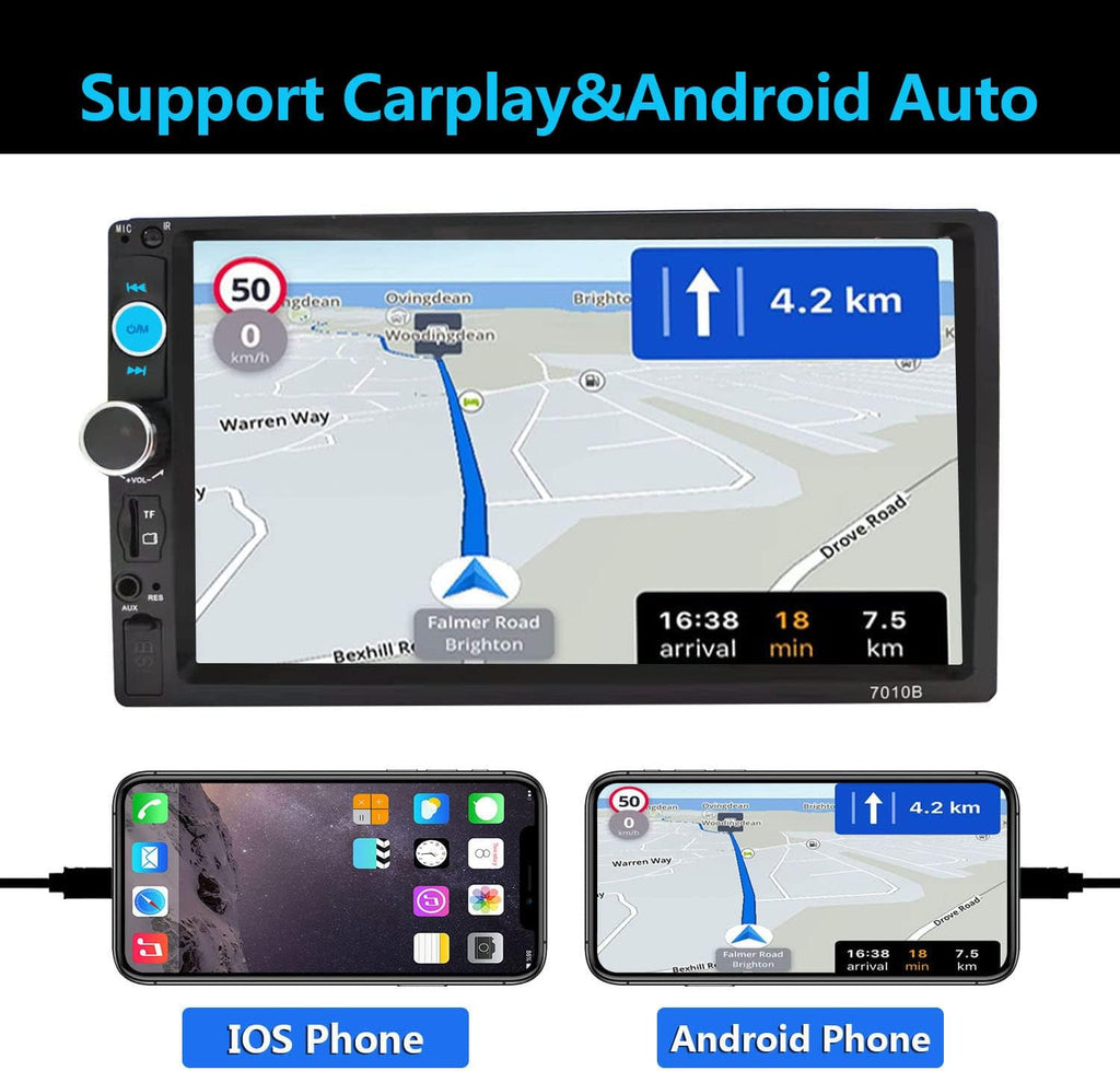 7 Inch Double Din Car Stereo with CarPlay and Android Auto H13762