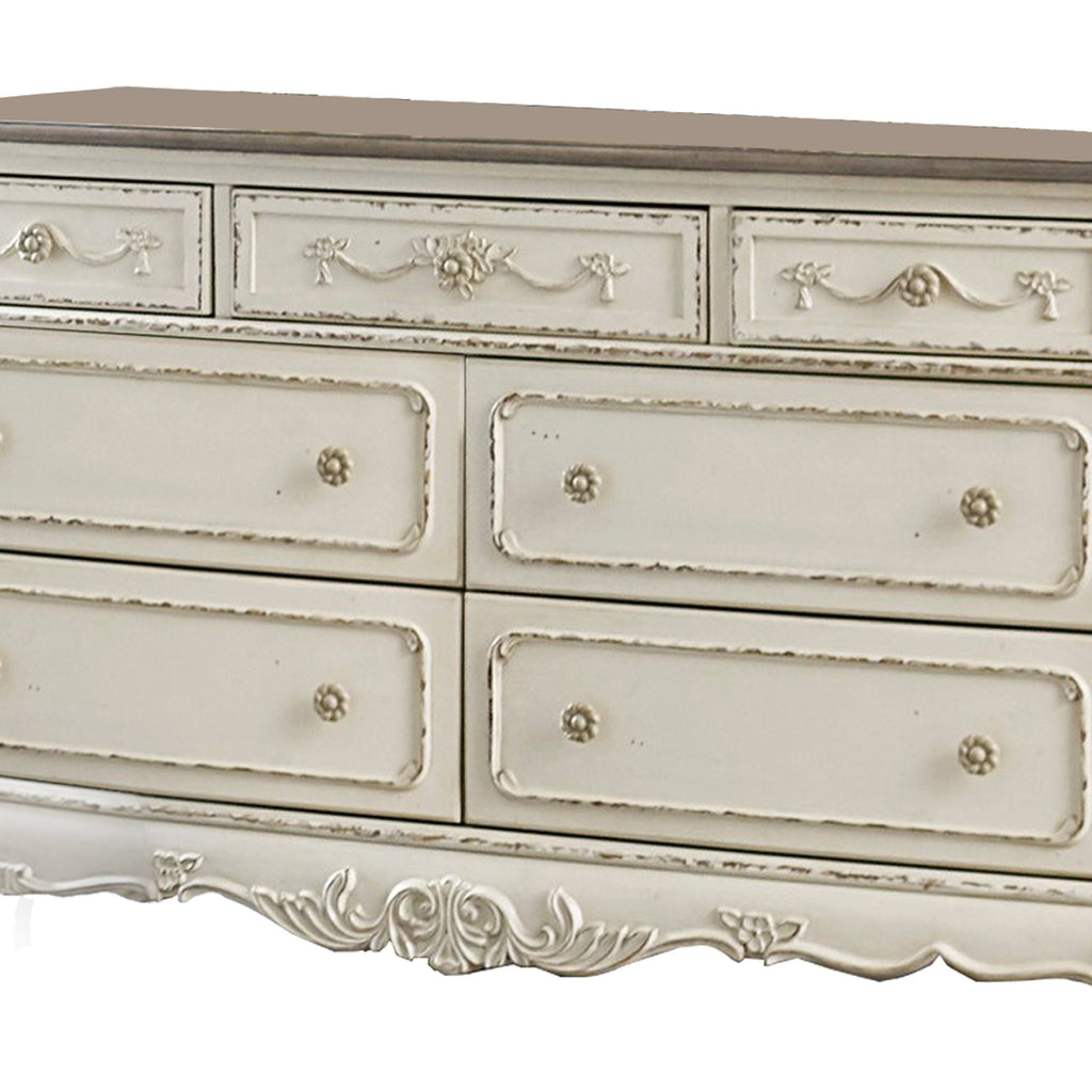 7 Drawer Antique White and Brown Dresser C497323