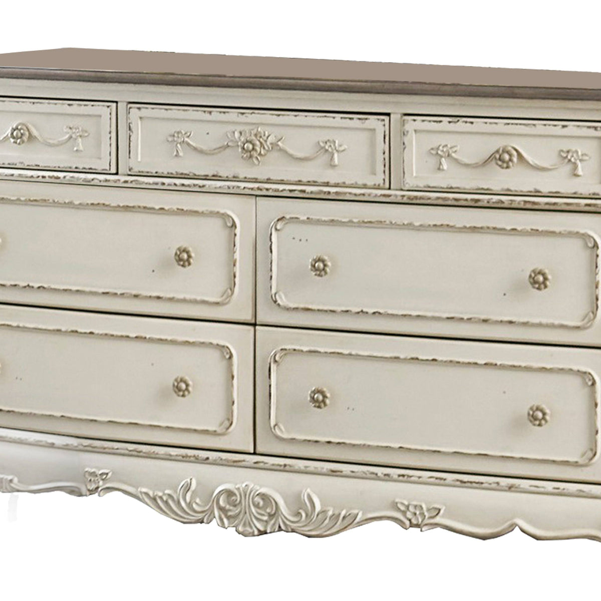 7 Drawer Antique White and Brown Dresser C497323