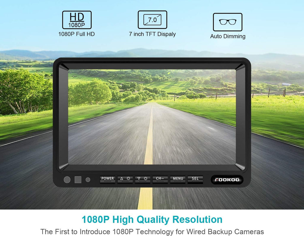 7'' 1080P HD Backup Camera System Kit IP69 Waterproof Rear View Camera Q23058