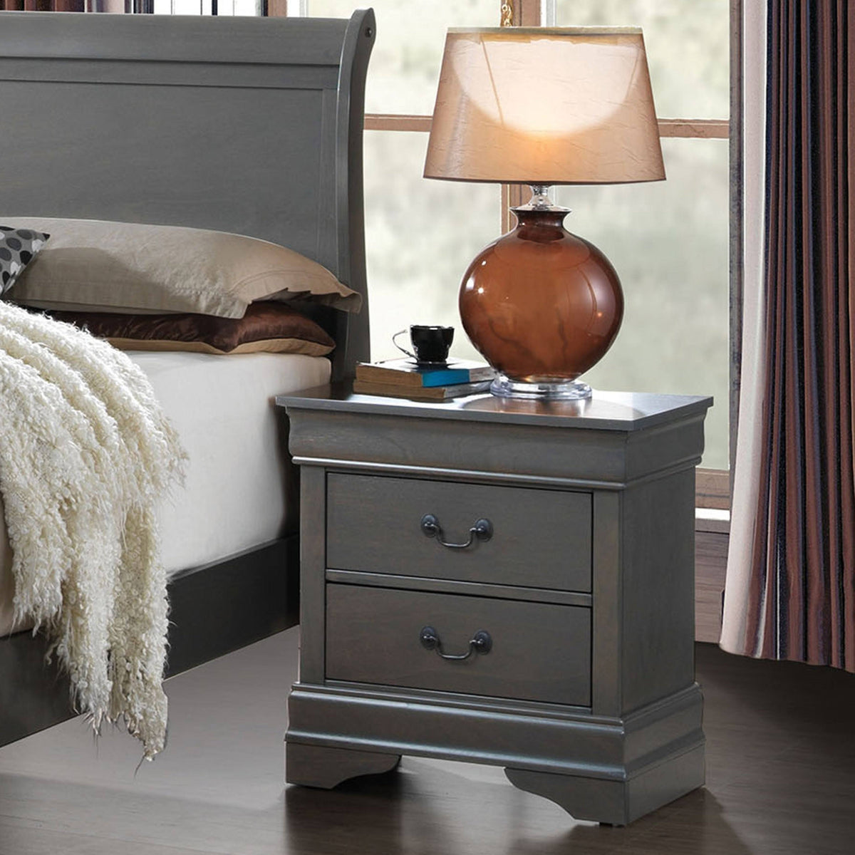 Grey Solid Wood Nightstand Z947