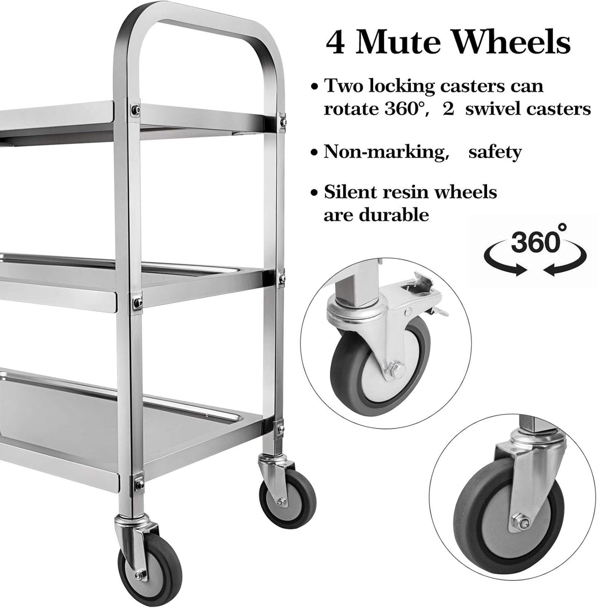 3 Tier Stainless Steel Utility Cart with Locking Wheels Y699060