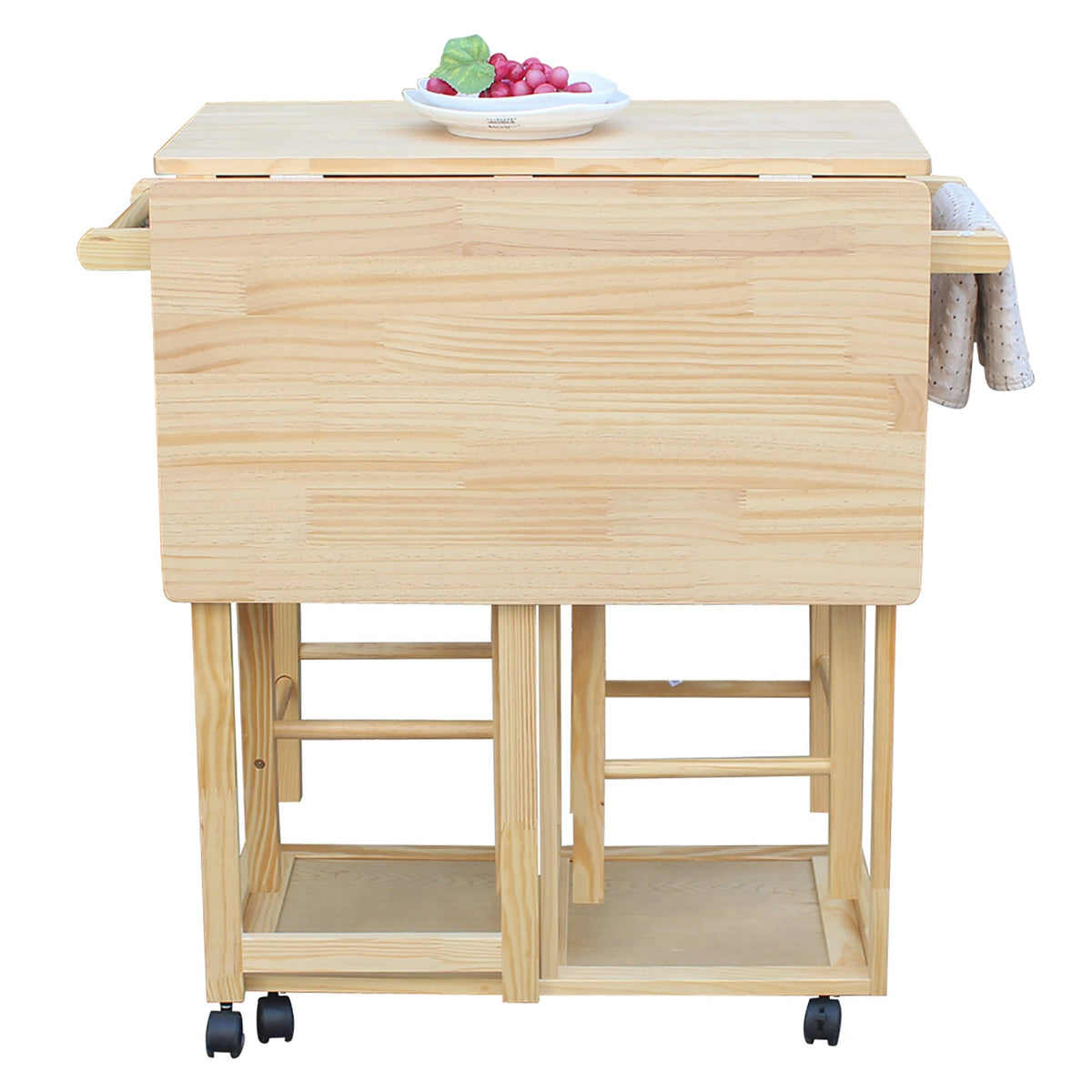 Folding Dining Cart Bar Table with 2 Stools L521319