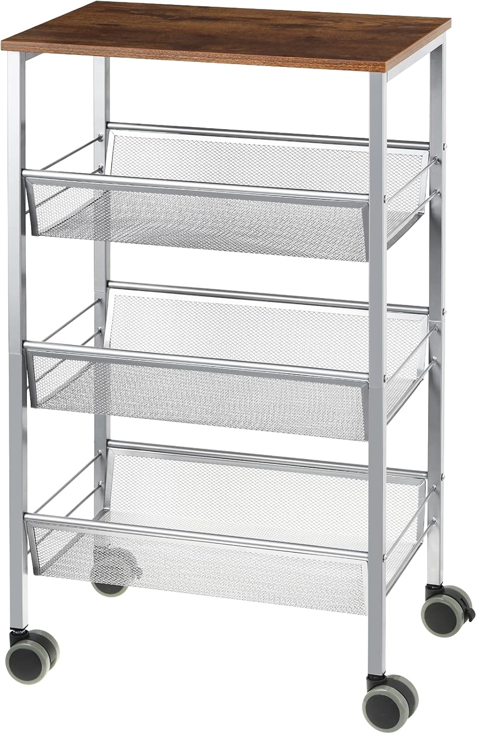 4 Tier Wood Rolling Kitchen Cart with Storage Organizer O7520
