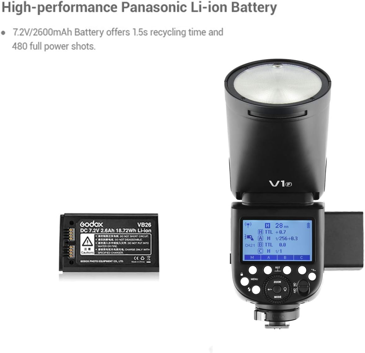 TTL Round Head Flash Speedlite with 2600mAh Lithium Battery L19909
