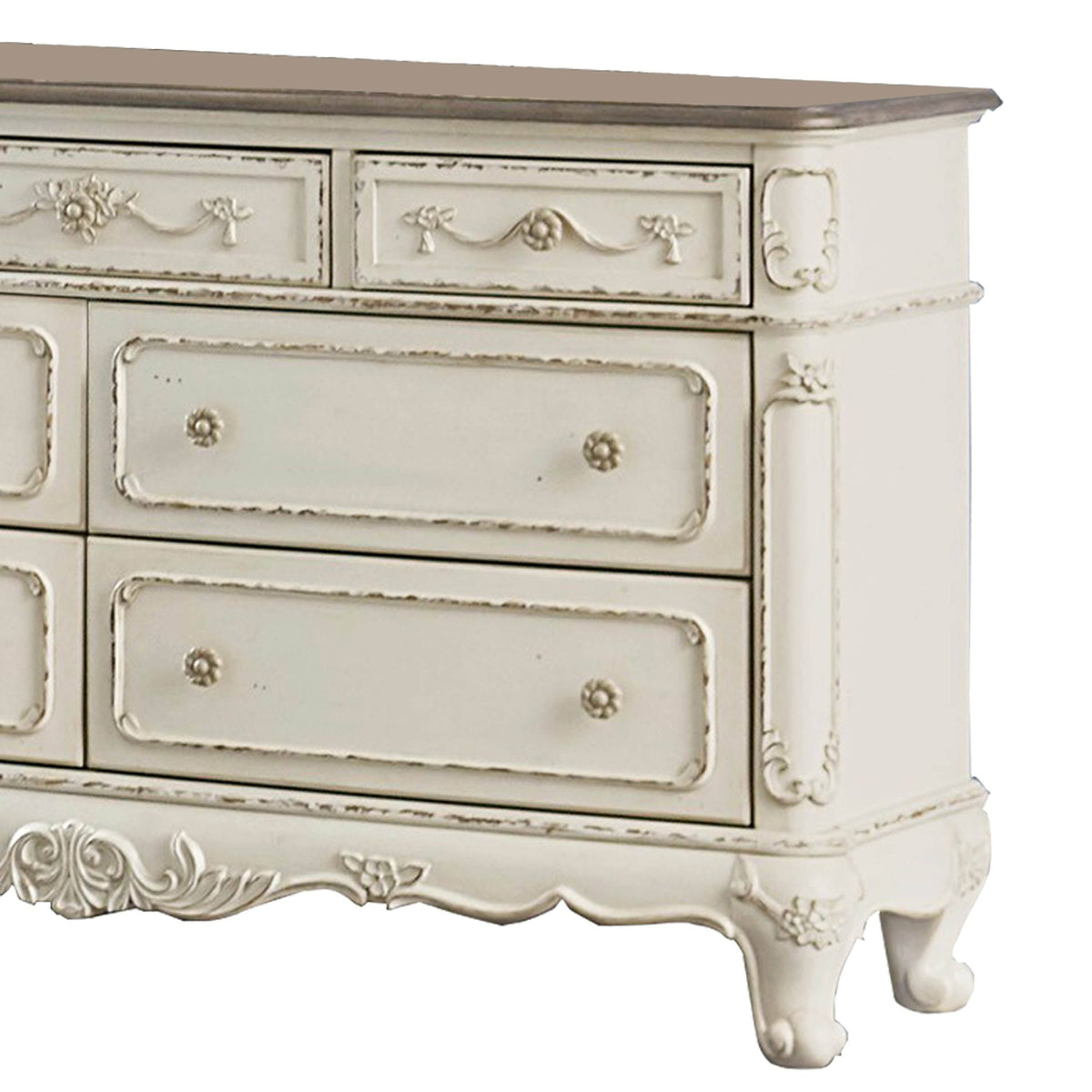 7 Drawer Antique White and Brown Dresser C497323