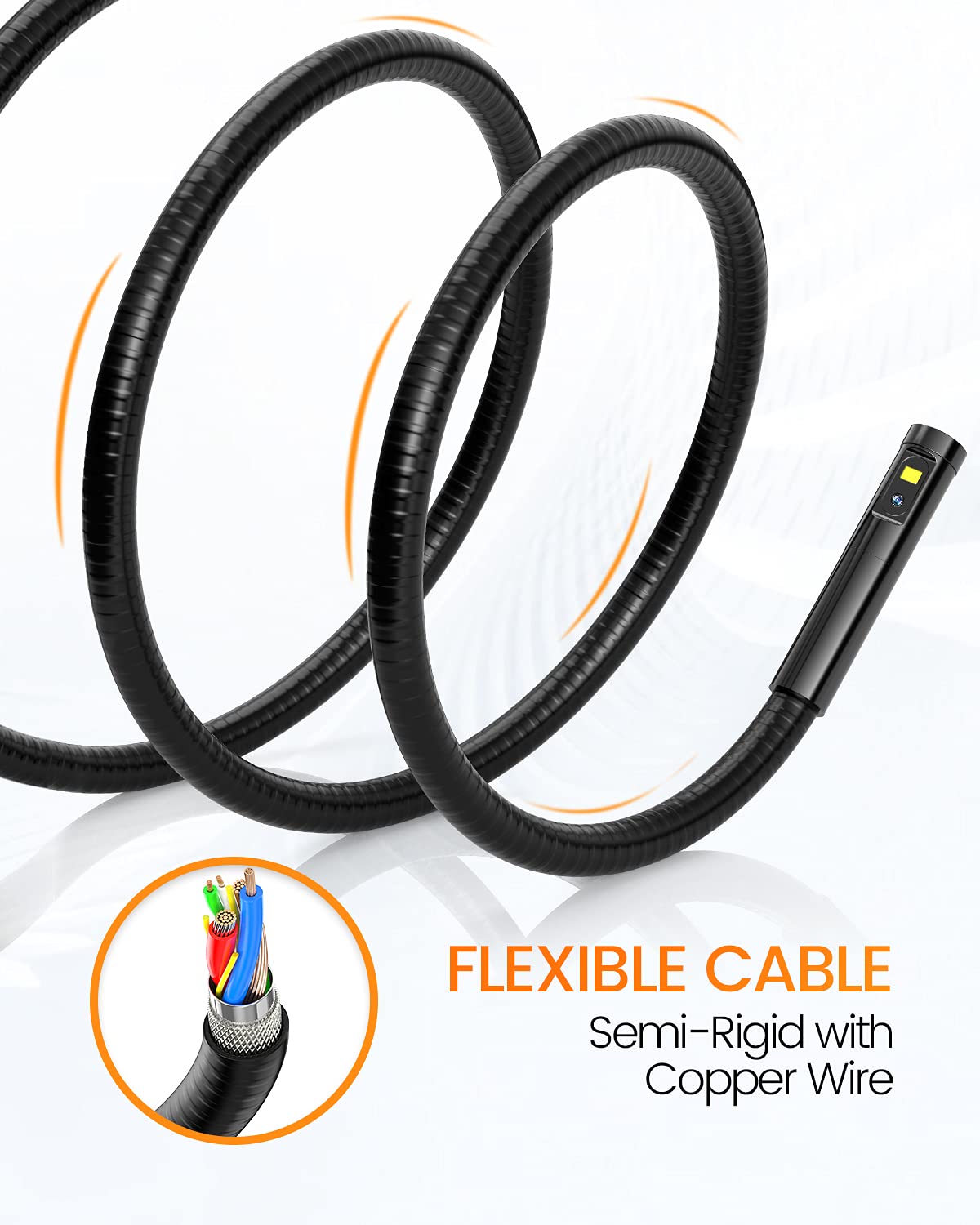 Dual Lens Inspection Camera with Light, 5 IPS Screen, 16.4ft Flexible Probe U23472
