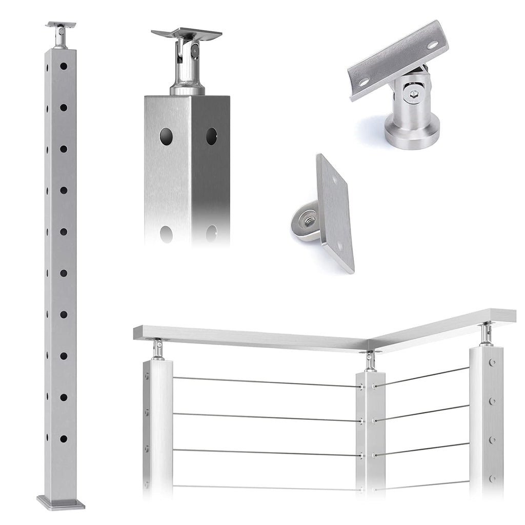 Square 36x2x2 Stainless Steel Brushed Cable Railing Post N797965