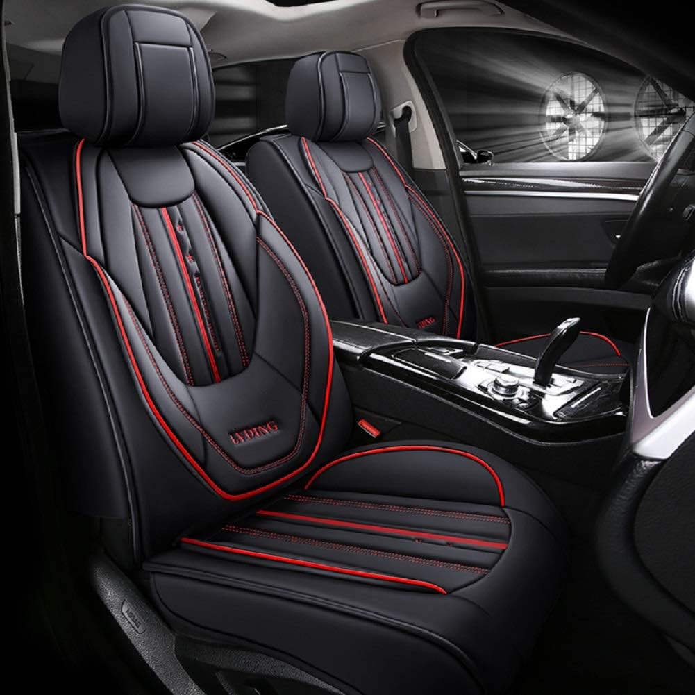 Black PU Leather Car Seat Covers 5 Seats Full Set D219