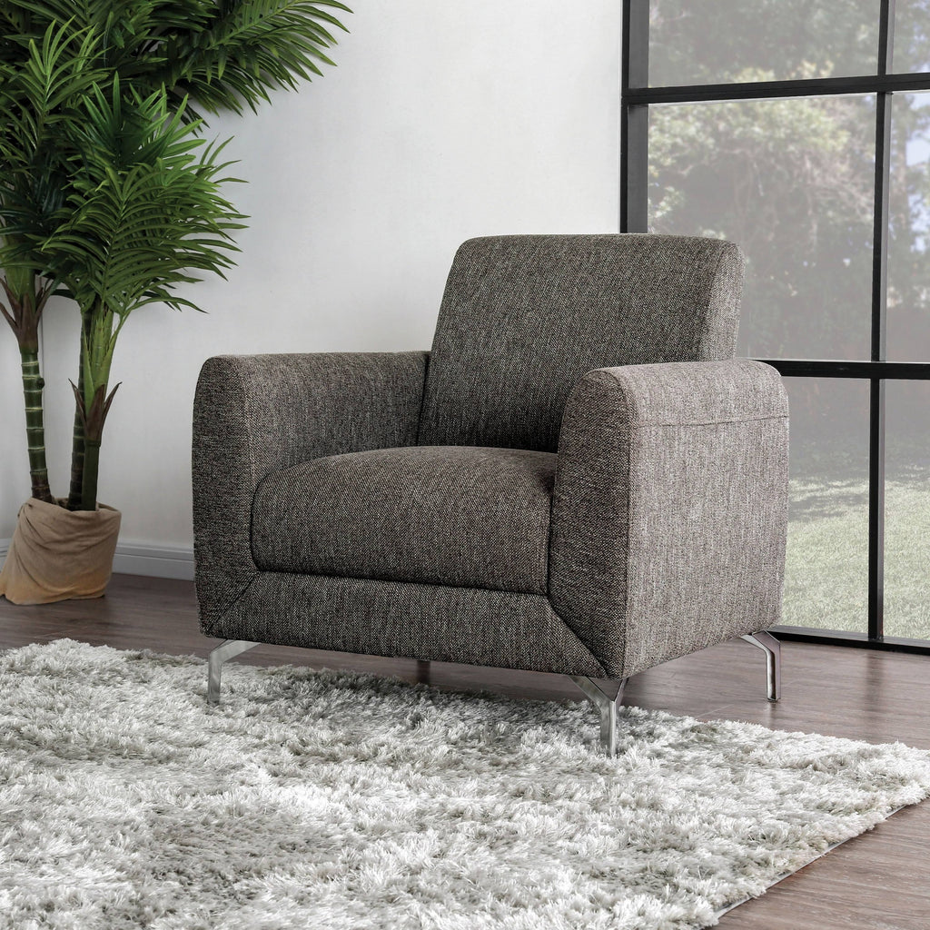 Brown Linen Fabric Padded Armchair R559