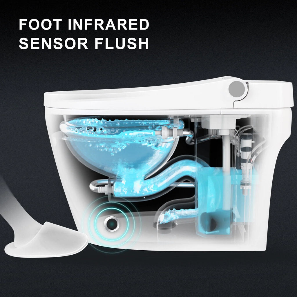 One Piece Tankless Smart Toilet with Foot Sensor Flush E853749
