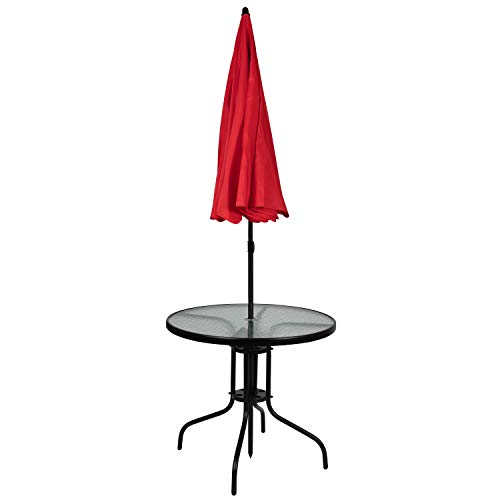 6-Piece Patio Dining Set with Glass Table, Folding Chairs, and Umbrella, Navy U55358