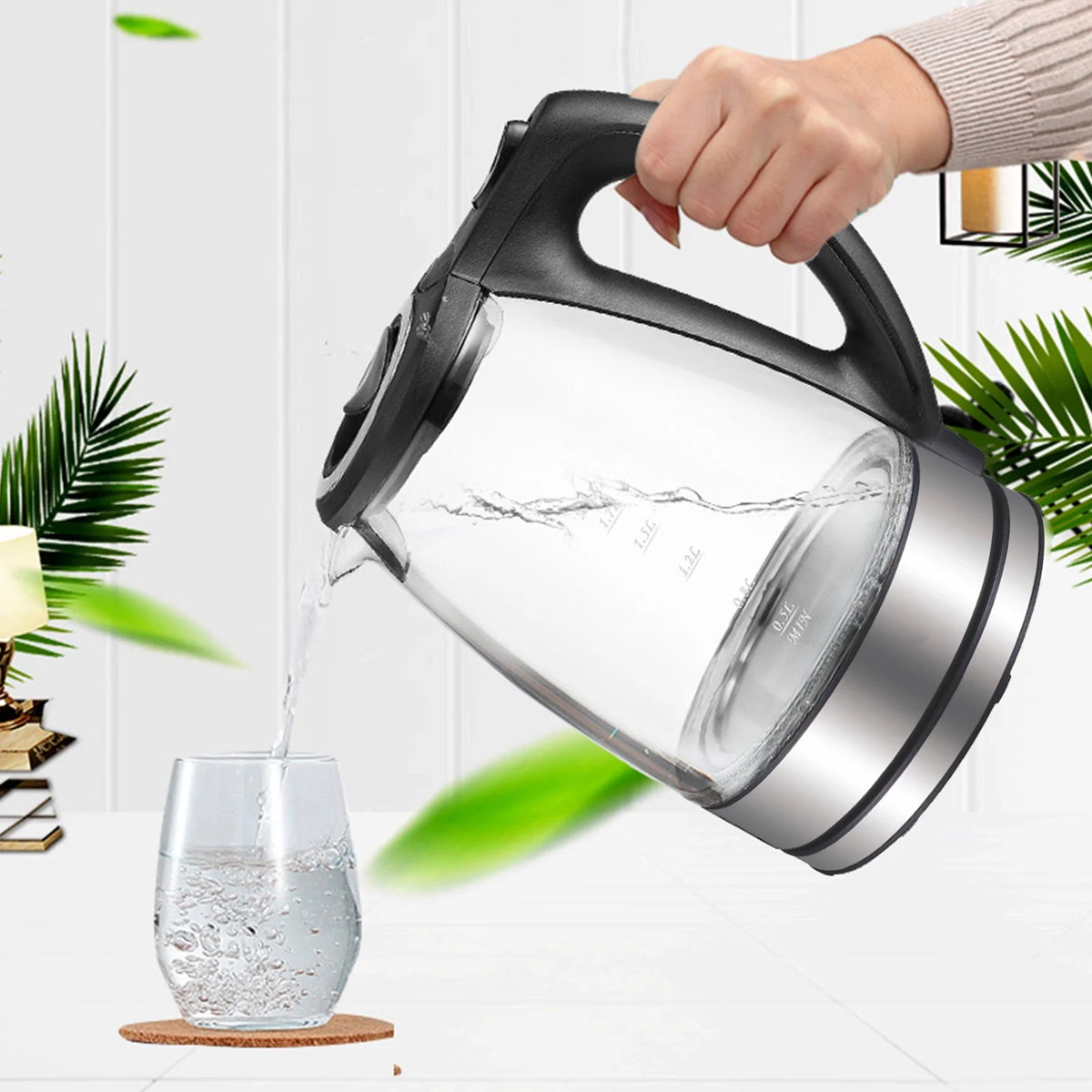 1.7L 1500W Glass Electric Kettle with Auto Shut-Off V698