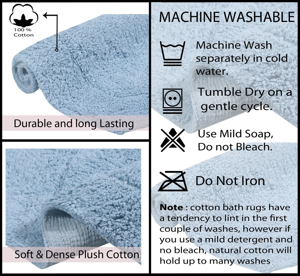 100% Cotton Tufted Non-Slip Machine Washable Blue Bath Rug 21"x34" M104