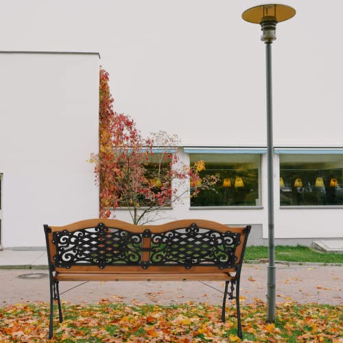 49.5in Hardwood Seat Metal Armrest Garden Bench W81942