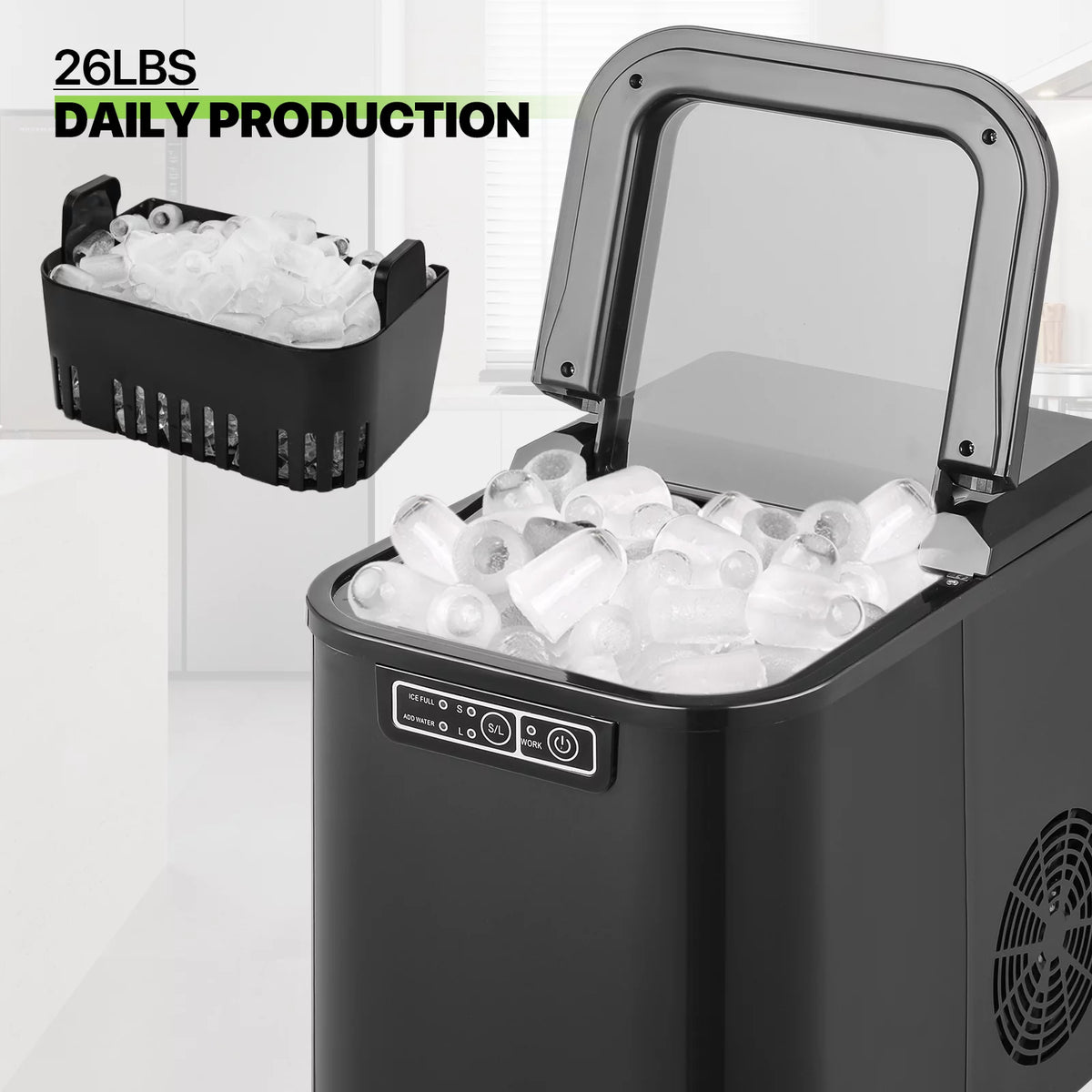 Black Countertop Ice Maker Machine with Ice Scoop and Basket F2034