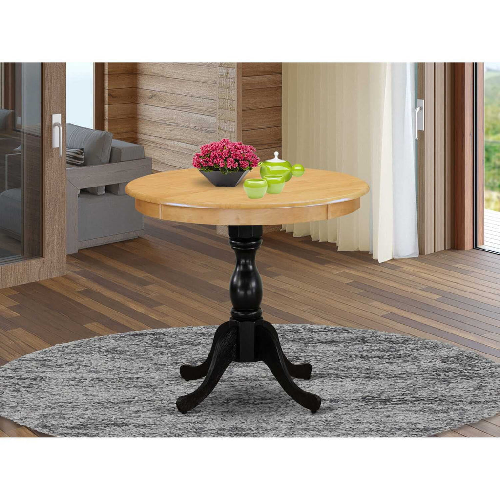 36" Round Dining Table Oak Top & Black Pedestal A792018