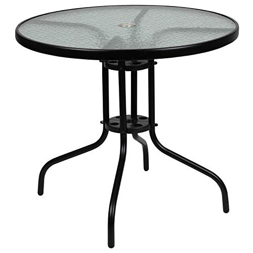 6-Piece Patio Dining Set with Glass Table, Folding Chairs, and Umbrella, Navy U55358