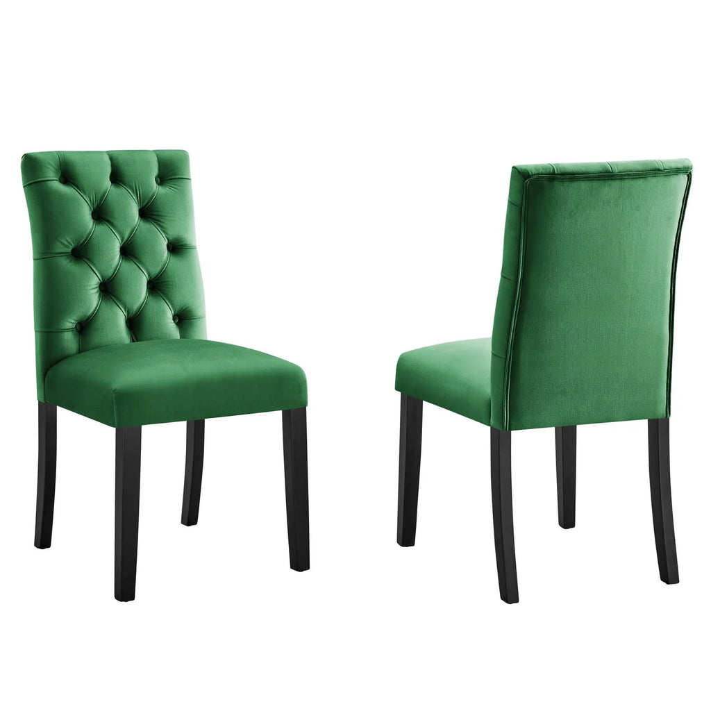 Velvet Dining Chairs Emerald Green Black Set of 2 E444