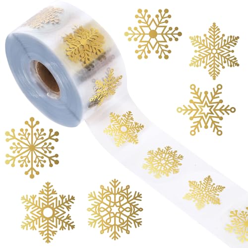 1000Pcs Clear Gold Foil Snowflake Stickers Roll B990