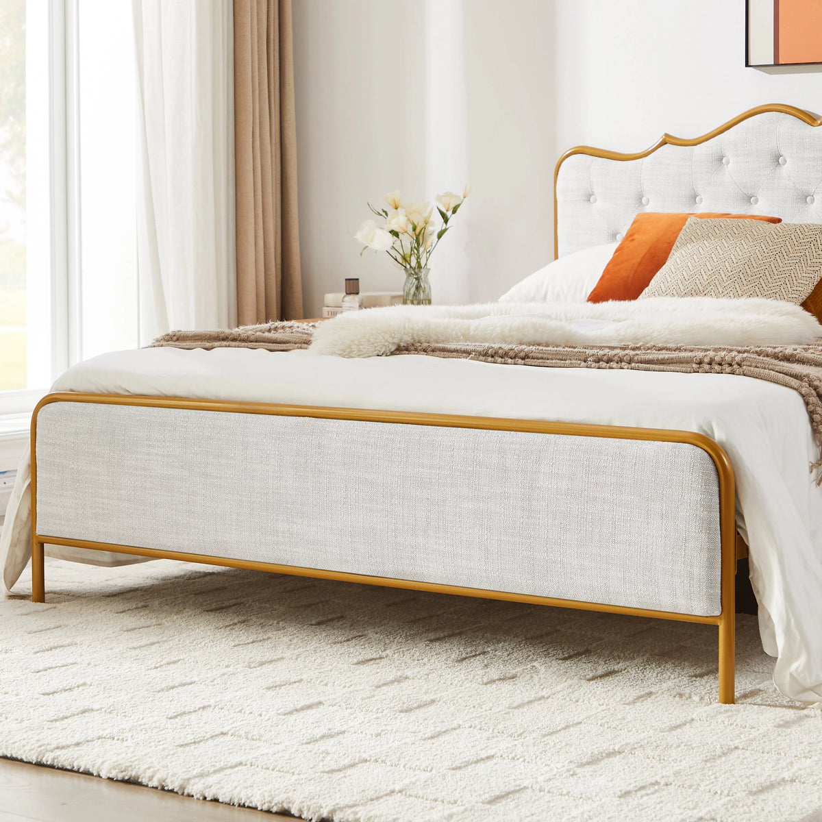 Queen Size Bed Frame with Drawers Storage Light Gray B621