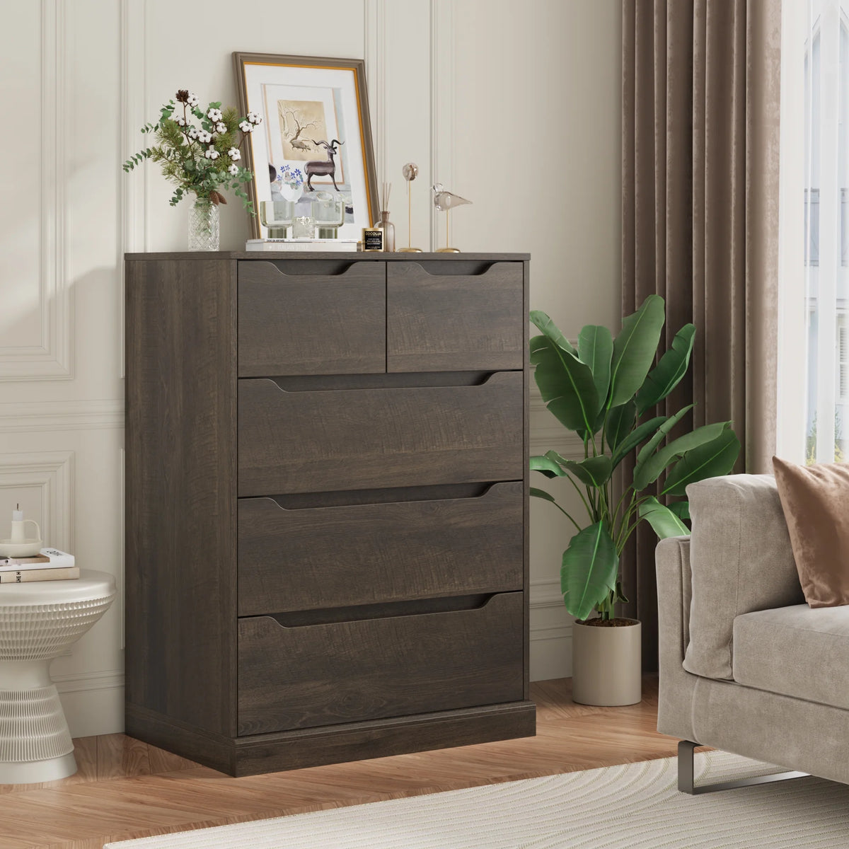 White 5 Drawer Wood Dresser K3379