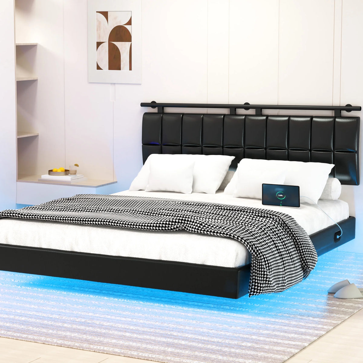 Queen Bed Frame with Charging Station and LED Lights R3525