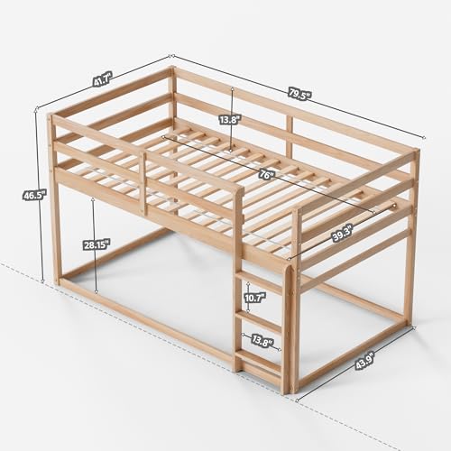 Twin Over Twin Wooden Bunk Bed with Ladder and Guardrails F923998