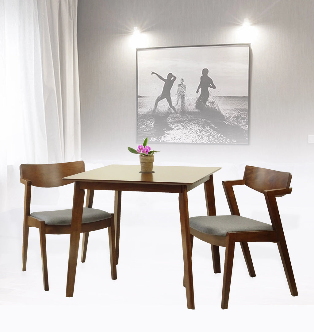 Solid Wood Dining Table and 2 Armchairs Medium Brown K96215