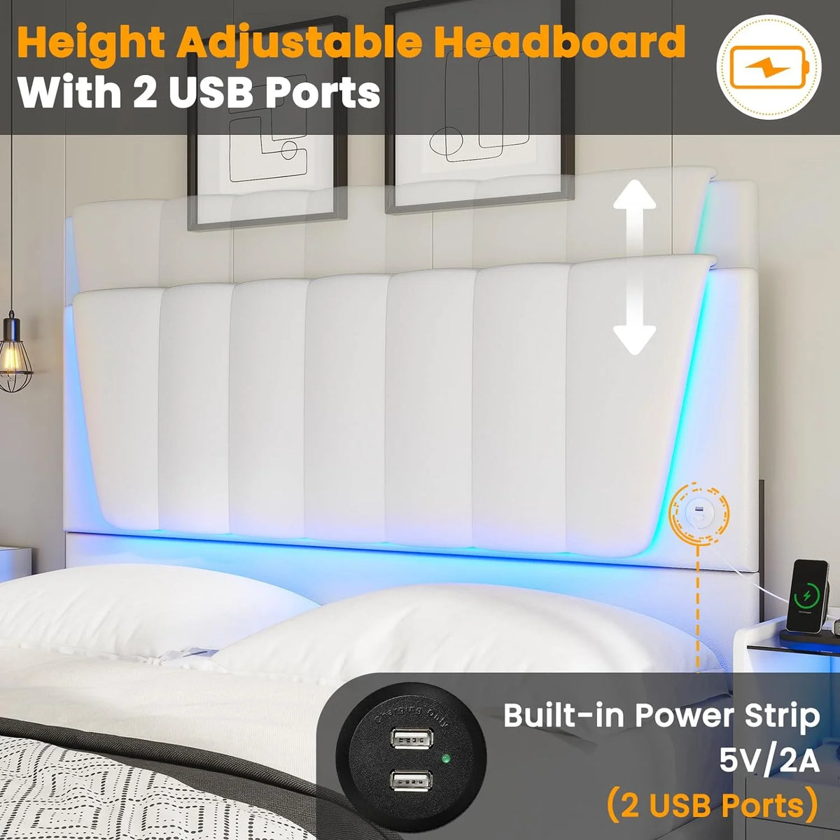 Queen Size Black LED Upholstered Platform Bed Frame with Headboard and 4 Storage Drawers O151