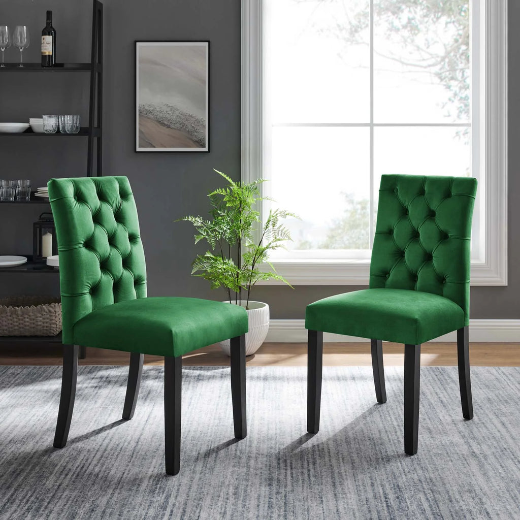Velvet Dining Chairs Emerald Green Black Set of 2 E444