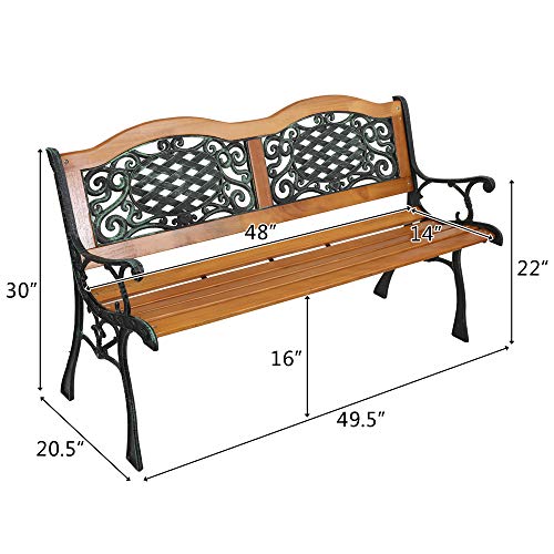49.5in Hardwood Seat Metal Armrest Garden Bench W81942